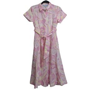 Hill House The Lily Dress Candy Kaleidoscope Pink Yellow Linen Midi XXS New
